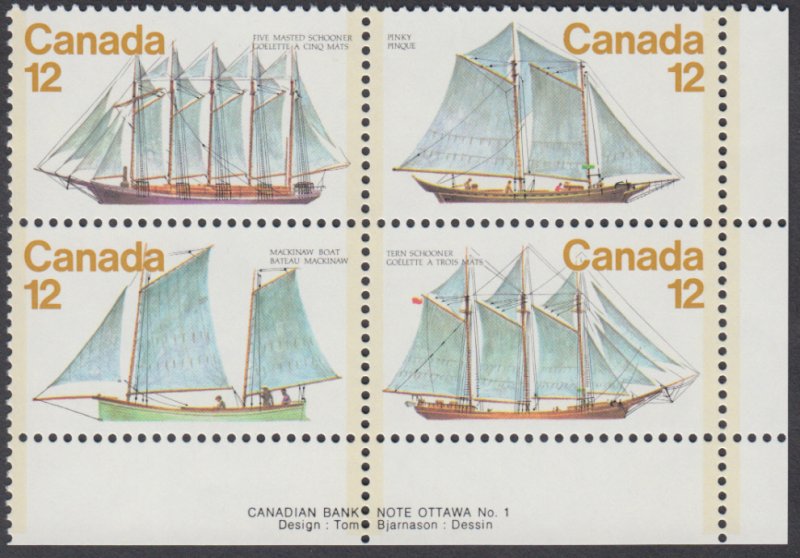 Canada - #747a Sailing Vessels Plate Block - MNH