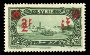 Syria #187a Cat$16, 1928 2p on 1.25p deep green, double surcharge, hinged