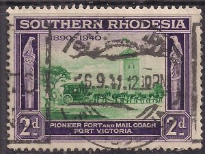 Southern Rhodesia 1940 KGV1 2d Mail Coach Used SG 56 ( D958 )