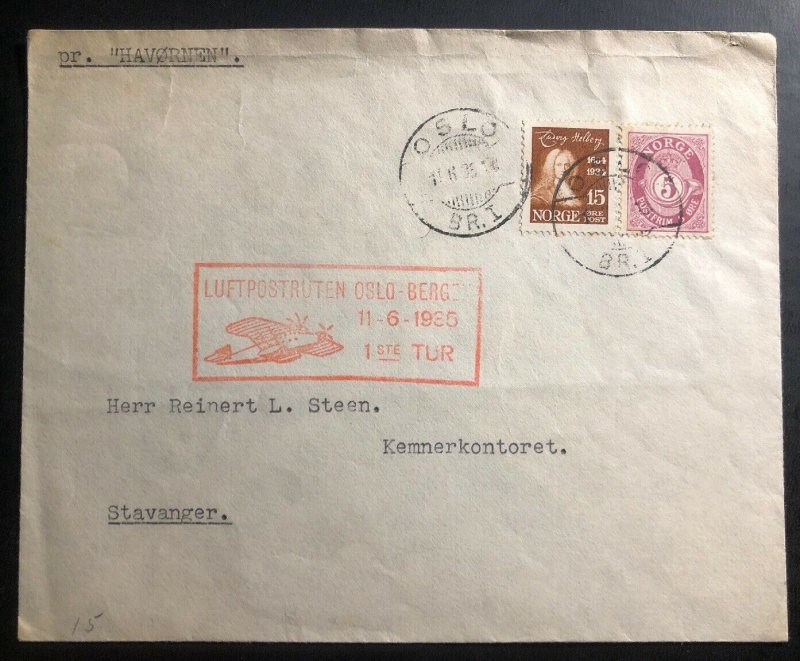 1935 Oslo Norway Airmail First Flight cover FFC To Stavanger