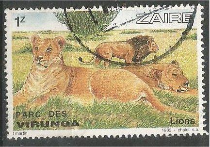 ZAIRE, 1982, used  1z,  Virunga Natl Lions, Scott 1078