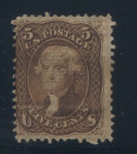 1868 US Stamp #95 5c Used Faint Cancel F. Grill Catalogue Value $850 Certified