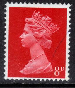 GB 1968 QE2 8d Bright Vermilion Machin 2 bands SG 738 ( C1362 )