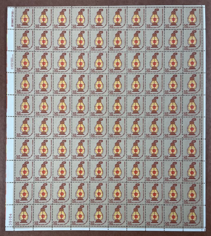 Scott 1612 CONDUCTOR’S LANTERN Sheet of 100 US $5.00 Stamps MNH 1979