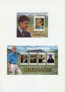 GRENADA IMPERF  PROOF PRINCE WILLIAM SHEET & SOUVENIR SHEET PASTED IN FOLDER 