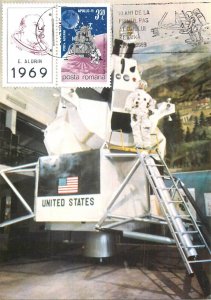 E0014 Maxi Card Romania 1991 model of the Apollo 11 lunar module E. Aldrin
