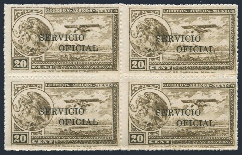 Mexico CO27 block/4,MNH.Michel D201. Air Post Official 1932.Coat of Arms,mounts.