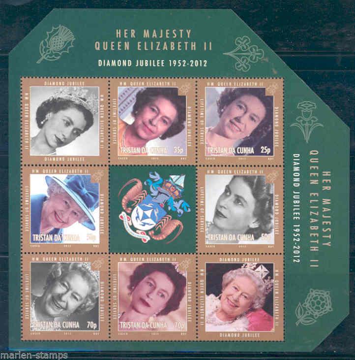 TRISTAN da CUNHA DIAMOND JUBILEE OF QUEEN ELIZABETH II SHEET OF SIX MINT NH