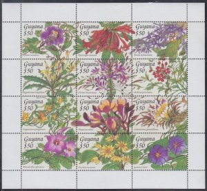 GUYANA Sc# 2790a-l MNH SHEETLET of 12 DIFF TROPICAL FLOWERS