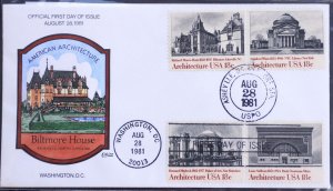 U.S. Used #1928 - 1931 18c Architecture 1981 Collins First Day Cover (FDC)