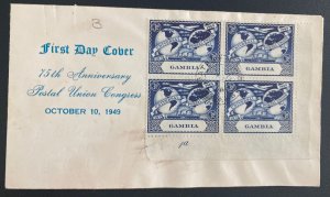 1949 Bathurst Gambia First Day Cover FDC  Universal Postal Union 75th Anniv 1