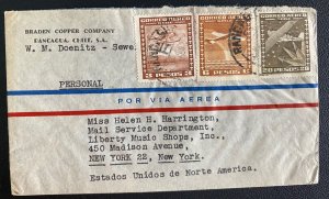 1950s Rancagua Chile Commercial Airmail cover to New York USA