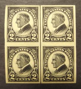 # 611,  2c Harding - MNH Vert. Line Block of 4 (6966bk) READ