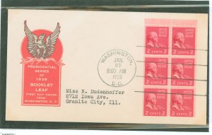 US 806b 1939 2c John Adams (presidential/prexy series) booklet pane of six on an addressed first day cover with a Harry Ioor cac