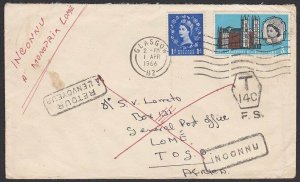 GB 1966 cover Glasgow to Lome - Togo - returned to sender...................K448