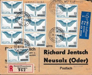 Switzerland 1938 F22 Airmail X10 on large Registered Cover to Neusalz (Poland)