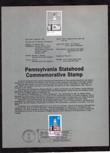 SP801 Pennsylvania Statehood, Souvenir Page FDC (#2337)