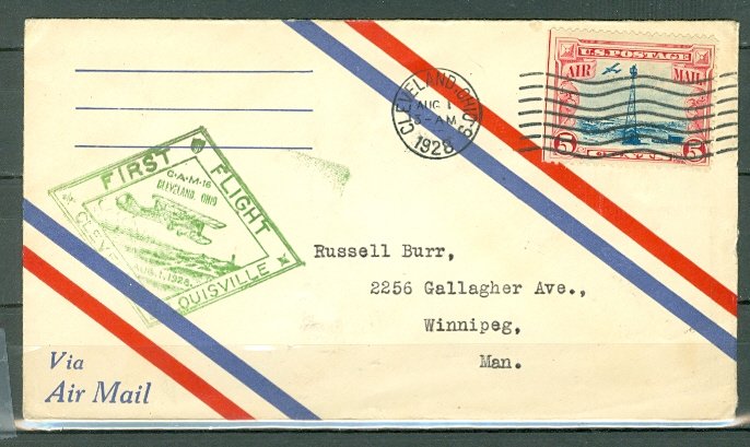 US 1928 1st AIRMAL FLIGHT..CAM 16...AUG. 1 CLEVELAND-LOUIDVILLE-WINNIPEG