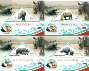 RHINOCEROS ANIMALS FAUNA CHARLES DARWIN MADAGASCAR 2019 MNH STAMP SET 4 SHEETS