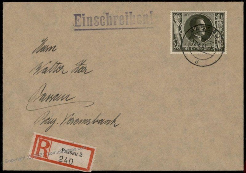 Germany 1943 Hitler With Swords Stamp Issue Mi849 EF Registered Cover G71679