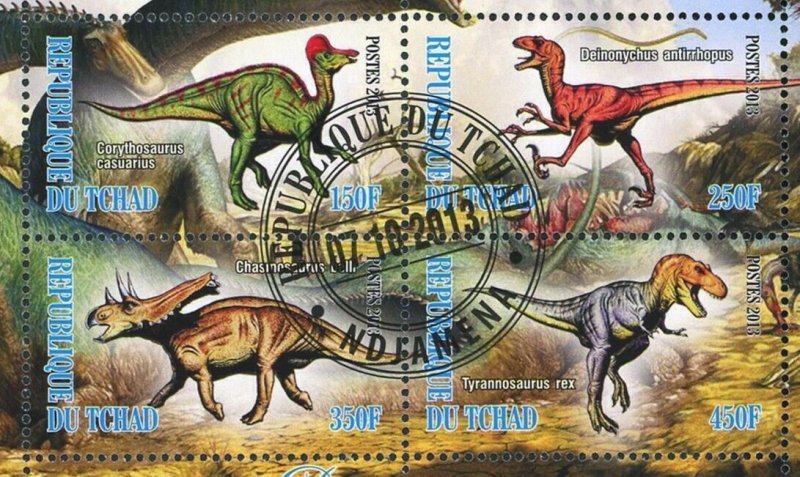 Dinosaur Tyranosaurus Rex Pre Historic Animal Souvenir Sheet of 4 Stamps