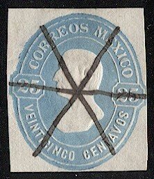 MEXICO 1878 H&G B9  25c Used Cut Square, Laid Paper, Watermarked