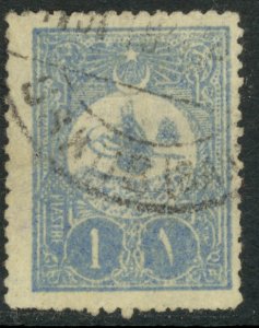 TURKEY 1908 1pi Bright Blue Sc 135 with USKUB GARE Postmark Used