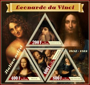 Stamps.Art. Painting. Leonardo Da Vinci 1+1 sheets perf 2021 year Rwanda