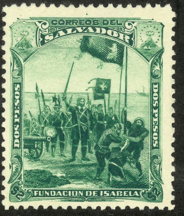 EL SALVADOR 1893 2pesos COLUMBUS Founding the City of Isabela Pictorial Sc 86 MH