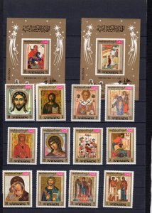 YEMEN KINGDOM 1969 CHRISTMAS PAINTINGS/ICONS 2 SETS OF 12 STAMPS & 2 S/S MNH