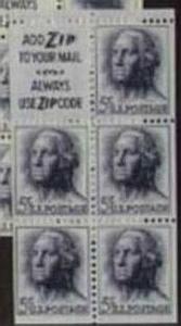 US Stamp #1213a MNH - George Washington Booklet Pane of 5 + 1 Label w/ Slogan 3