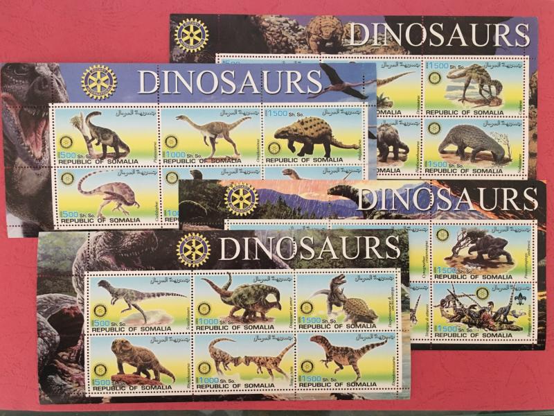 Somalia 2002 - 4 M/S Dinosaurs Wild Prehistoric Animals Nature Fauna Stamps MNH