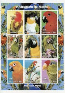 Niger 1998 MNH Parrots Animals of World Macaws 9v M/S Parrot Birds Stamps