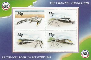 1994 The Channel Tunnel railway stamps 4 x 55p miniature sheet UNMOUNTED MINT