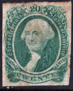 CSA SC#13 20¢ George Washington (1863) No Gum