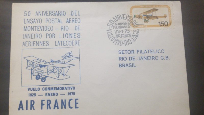 U) 1975, URUGUAY, 50TH ANNIVERSARY OF THE MONTEVIDEO AIR POSTAL TRIAL - RIO DE