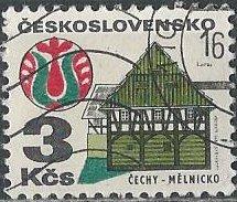 Czechoslovakia #1736A (used cto, nh) 3k house & folk art, Mělnick (1972)