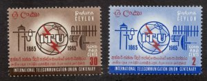 Sc 384-385 - Ceylon - 1965 Telecommunication 100th - MH - superfleas - cv $6