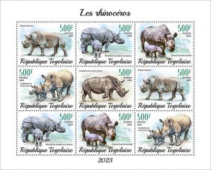 TOGO - 2023 - Rhinos - Perf 9v Sheet - Mint Never Hinged