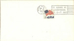 VINTAGE US SLOGAN CANCEL COVER ST. ALBANS. VT. BICENTENNIAL 1963