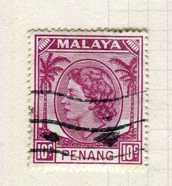 MALAYA PENANG; 1950s early QEII issue fine used 10c. value