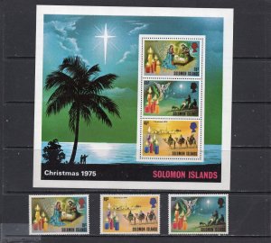 SOLOMON ISLANDS 1975 CRISTMAS PAINTINGS SET OF 3 STAMPS & S/S MNH