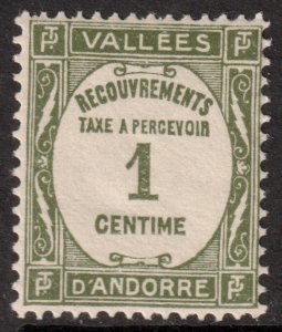 Andorra (French) #J16  MNH - 1c gray-grn Postage Due (1938)