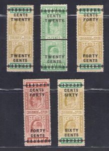 1910 Ceylon, Stanley Gibbons Telegraphs # 180/84- MH*