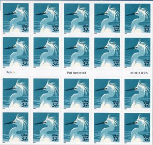 Scott #3830De Snowy Egret w/USPS Microprinting Booklet of 20 Stamps - Sealed