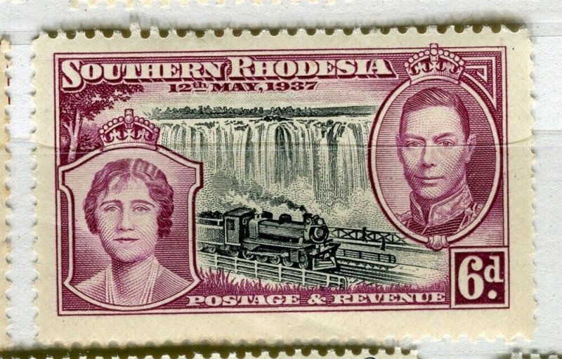 S.RHODESIA; 1937 early GVI Coronation issue fine Mint hinged Shade of 6d. value