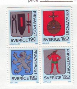 Sweden Sc 1592-1595 1986 Provincial Arms stamp set mint NH