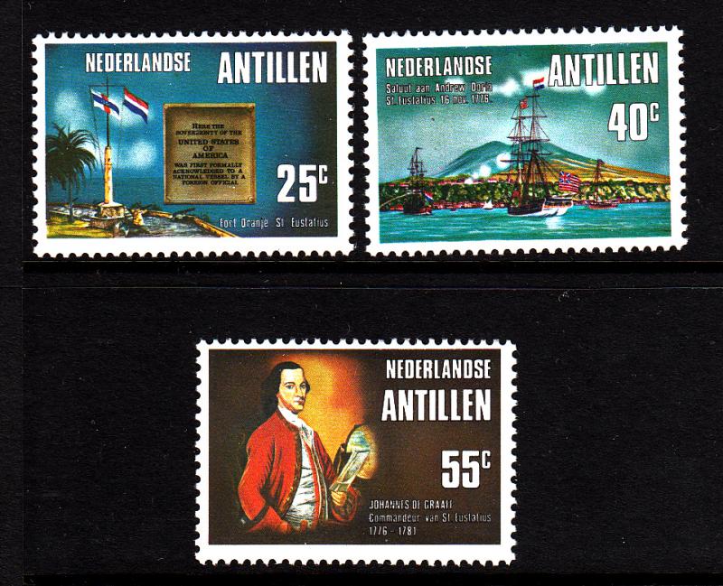 Netherlands Antilles MNH Scott #385-#387 Set of 3 First Gun Salute to US Flag...