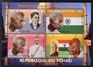 CHAD - 2009 - Mahatma Gandhi - Perf 4v Sheet - MNH - Private Issue
