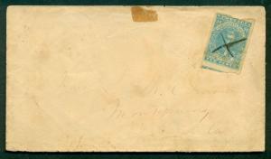 1860’s, Confederate 10¢ on cover with manuscript cancel, to Montgomery, Alabama